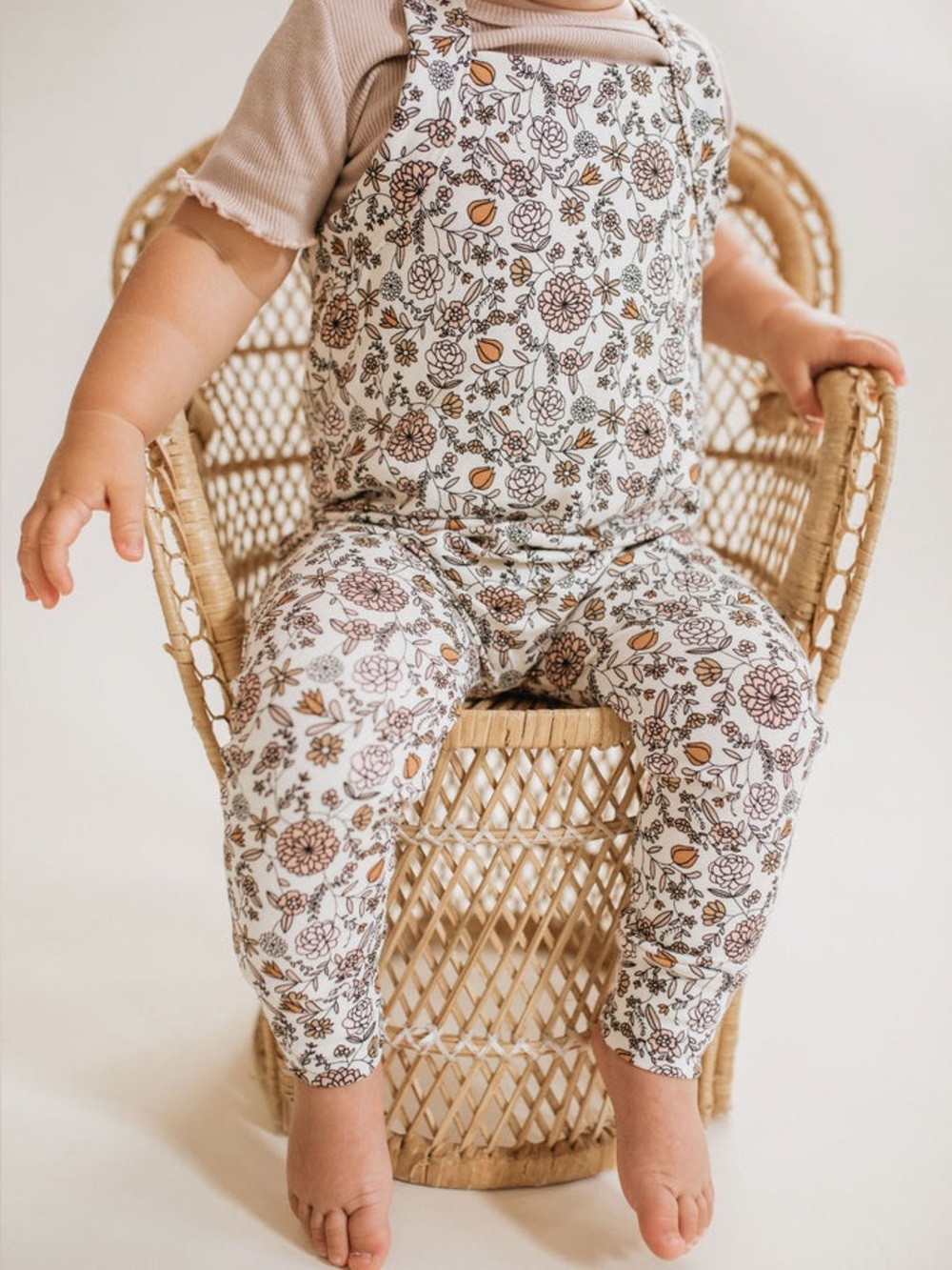 Jax and Lennon Kids Floral Print Overalls in Cream and Brown
